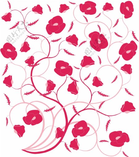 矢量红色花卉背景图案