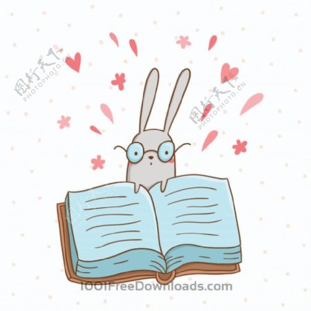 可爱兔子的矢量插图和一本大书