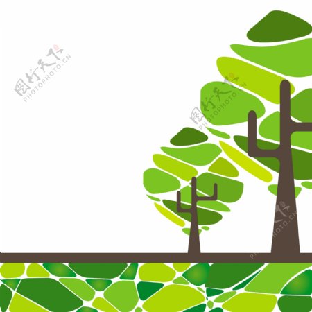 清新绿色抽像大树插画