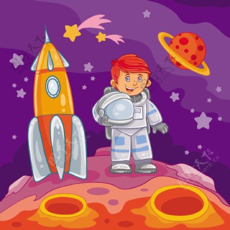 一个小男孩宇航员插画矢量