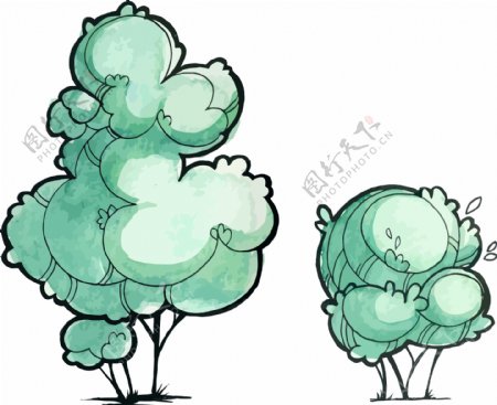 绿色卡通可爱的大树插画