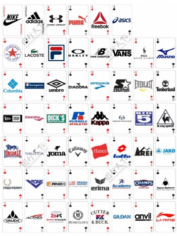 运动装备品牌logo扑克牌