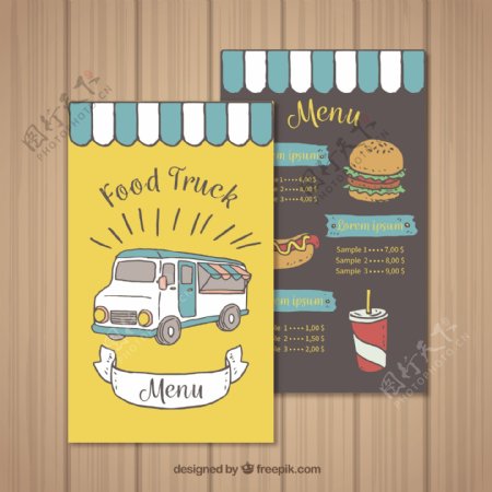 有趣的手绘食物卡车菜单