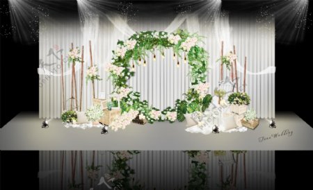 白色森系婚礼留影区舞台设计效果图