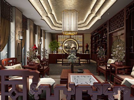 中式禅意风格客厅装修效果图