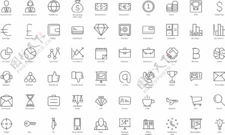 网页UI灰色线条商务生活icon图标