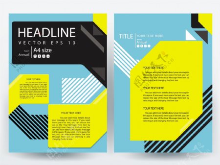 A4宣传册设计模板用黑色黄色和蓝色的几何