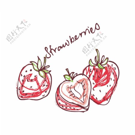 手绘线描草莓矢量图下载