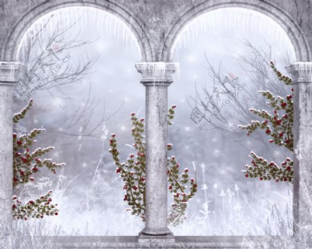 欧式冬景背景墙素材