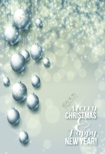 华丽金属球银色圣诞海报背景素材