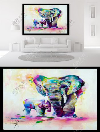 大象的母爱油画装饰画