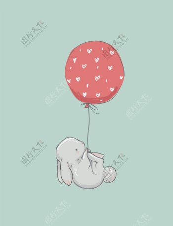 手绘气球兔子装饰画