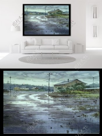 雨后的乡村小路风景油画装饰画