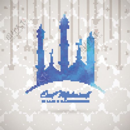 蓝色开斋节穆巴拉克清真寺背景