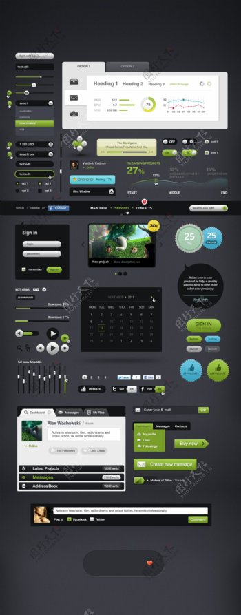 绿色系精美网页UI设计界面素材