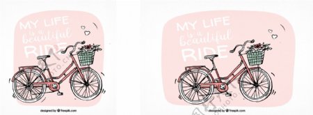 手绘背景与可爱的自行车
