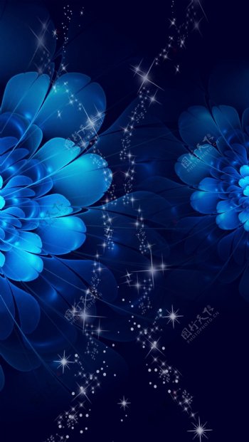 浪漫唯美蓝色花朵H5背景素材