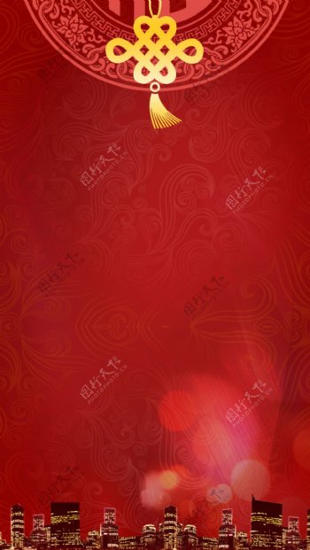 红色花纹中国结H5背景素材