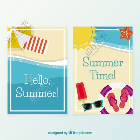 彩色夏季海滩卡片