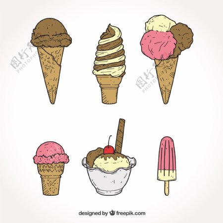 手绘选择不同种类的冰淇淋