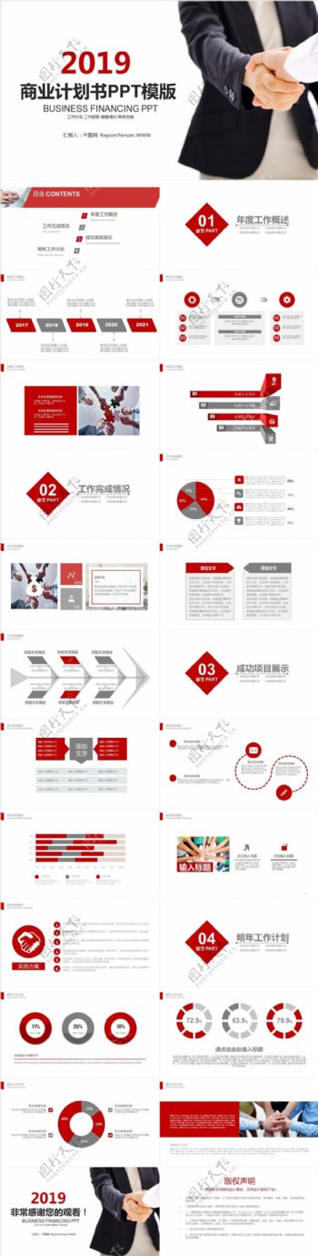 红色简约2019商业计划书PPT模板