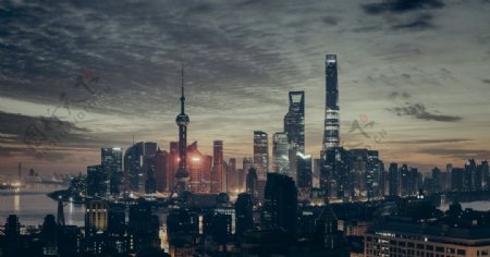 上海夜景黄浦江城市高楼