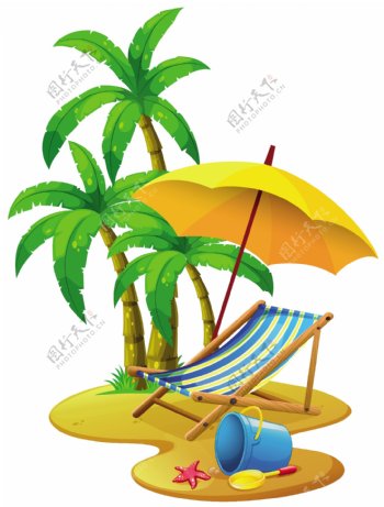 带椅子和雨伞的海滩风景
