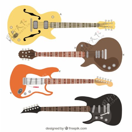 平板设计中的四把电吉他