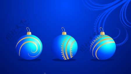 圣诞装饰球蓝色背景素材