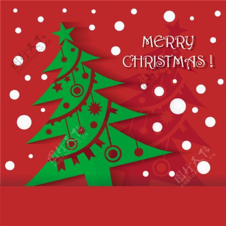 绿色圣诞树与雪花贺卡矢量背景素材