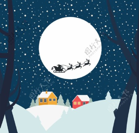 手绘圣诞老人和雪橇