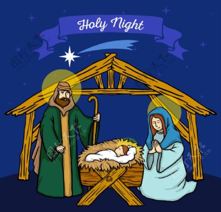 手绘耶稣诞生场景