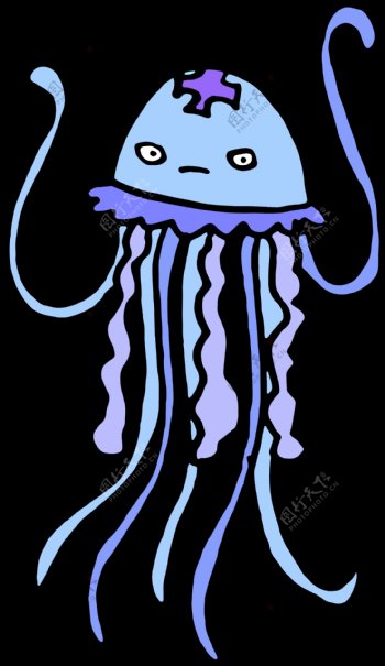 蓝色章鱼水彩手绘透明素材