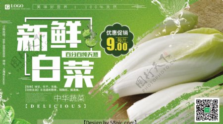 新鲜白菜绿色清新美食海报
