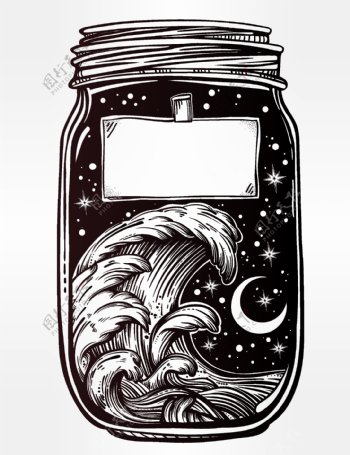 瓶子里的大海插画图案