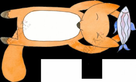 可爱吃饭狐狸卡通透明素材