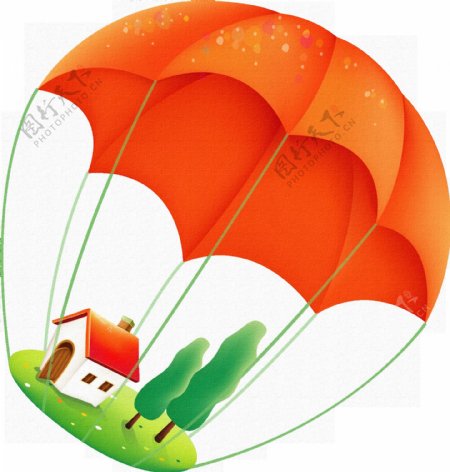 卡通降落伞房子png元素素材