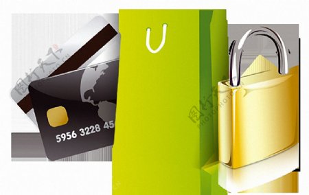 购物袋信用卡挂锁免抠png透明素材
