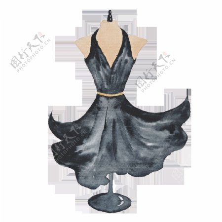 黑色手绘连衣裙时尚巴黎卡通透明素材
