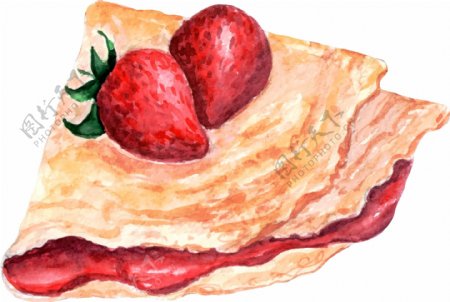水彩绘草莓薄饼插画