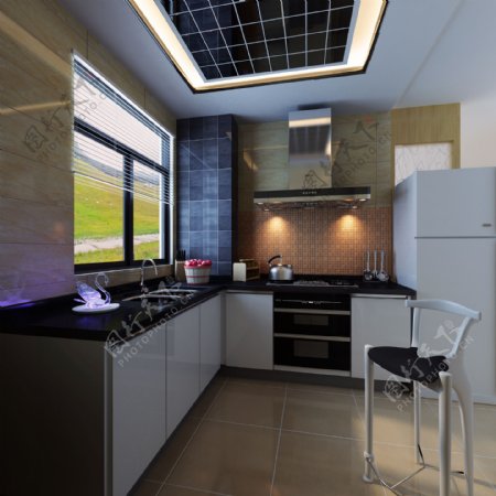 现代简约风室内设计厨房壁柜效果图