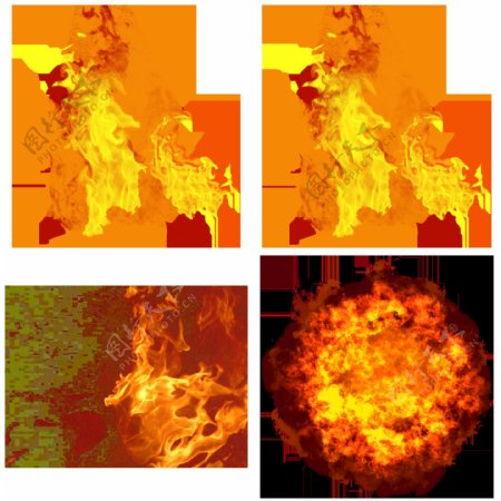 四种火焰免抠png透明图层素材