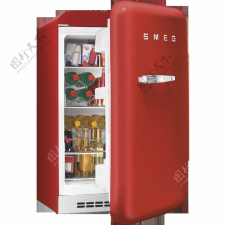 创意打开的红色冰箱免抠png透明图层素材