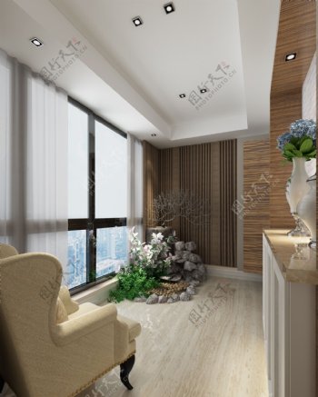 美式清新客厅白色薄纱窗帘室内装修效果图
