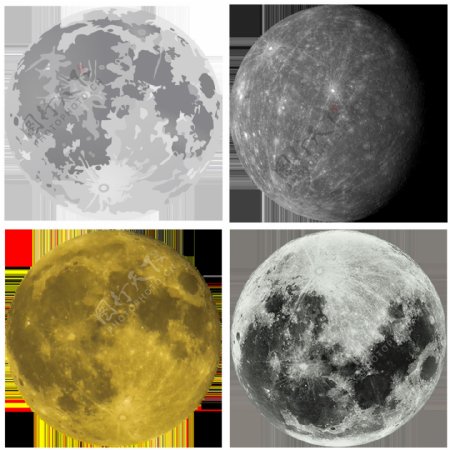 四个月球免抠png透明图层素材