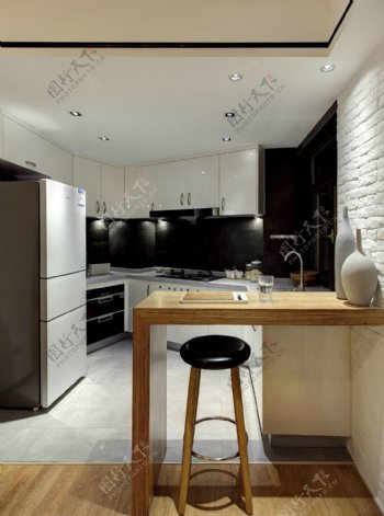 现代简约风室内设计厨房吧台效果图