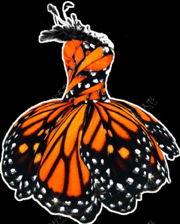 蝴蝶图案连衣裙免抠png透明图层素材