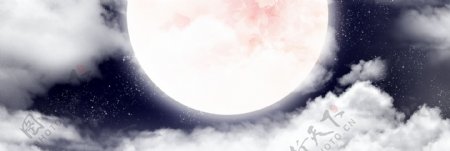白色云朵月亮banner背景素材