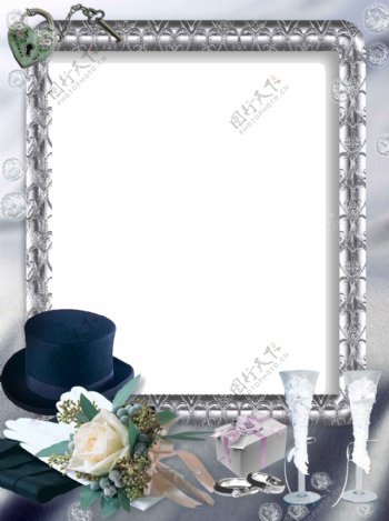 玫瑰礼帽婚礼边框免抠png透明图层素材