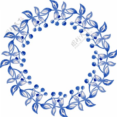 蓝色水彩花环和蒙版矢量